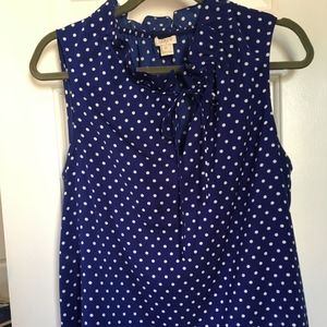 Silky J.Crew Navy Tank Top w/ White Polka Dots